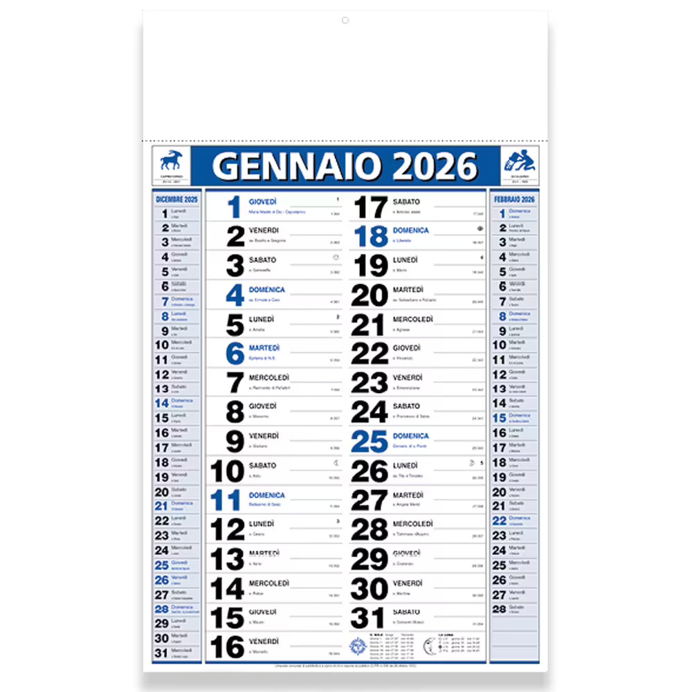 Calendario 2026 da muro mensile bicolore