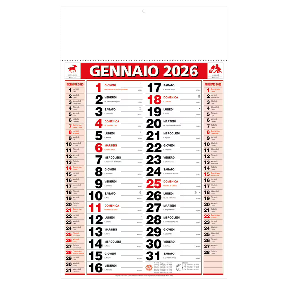 Calendario 2026 da muro mensile bicolore